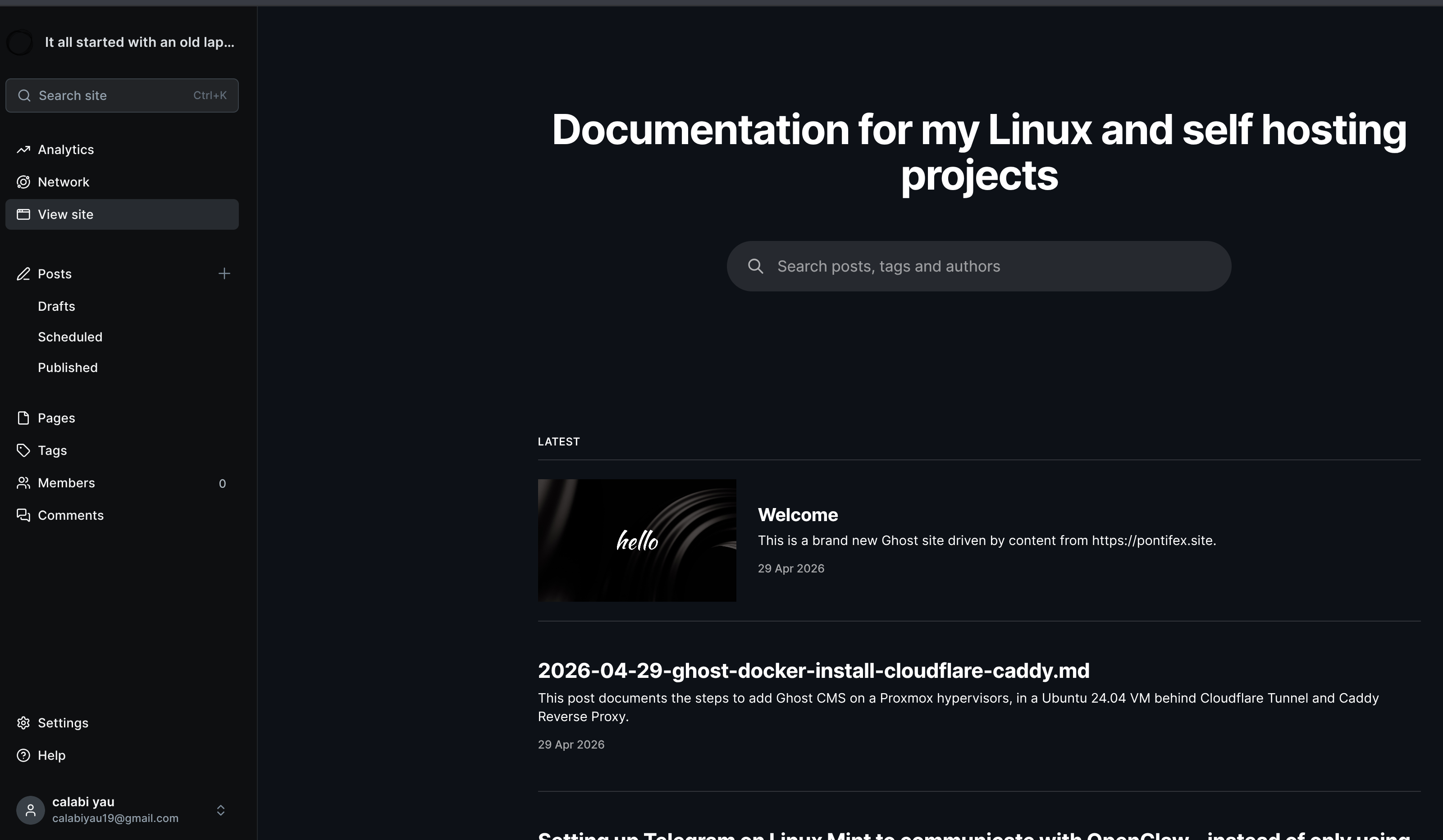 Ghost running Source theme