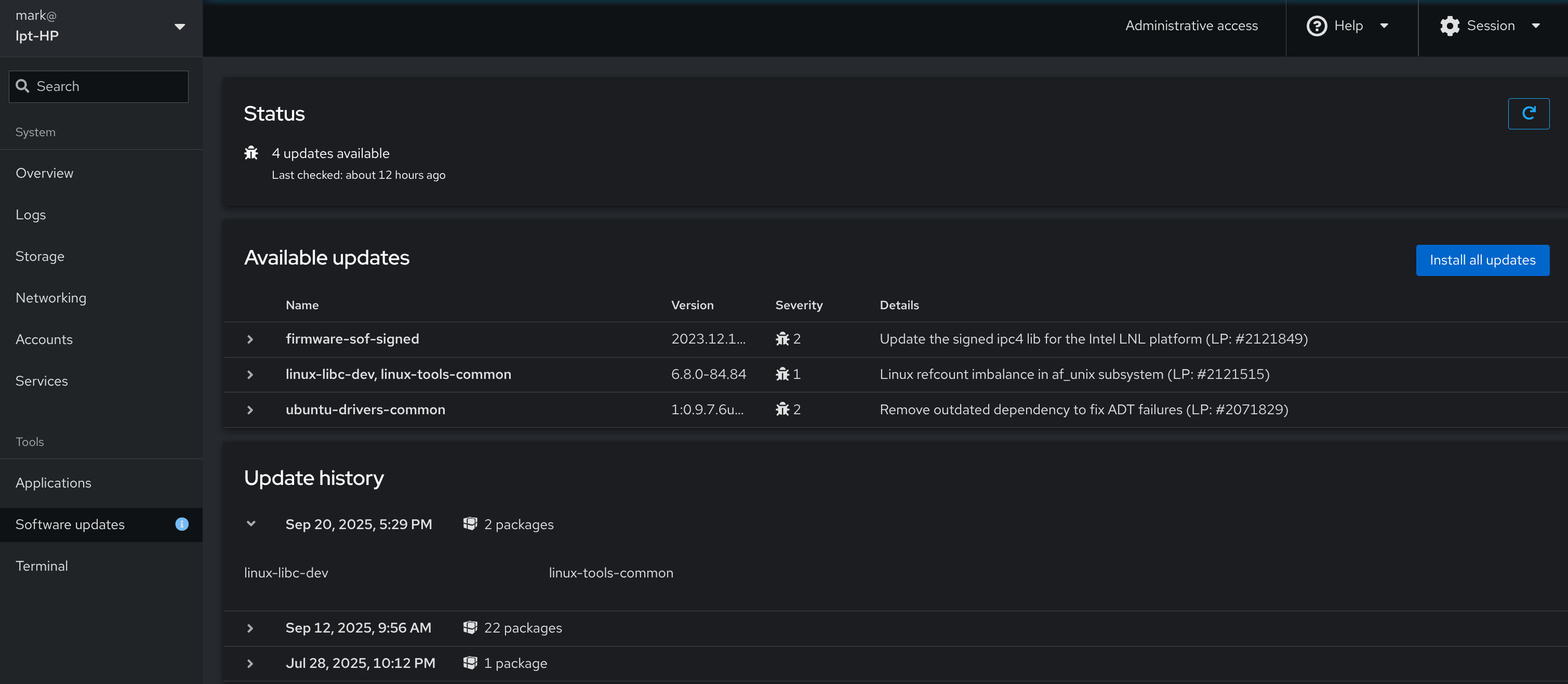Cockpit software updates interface