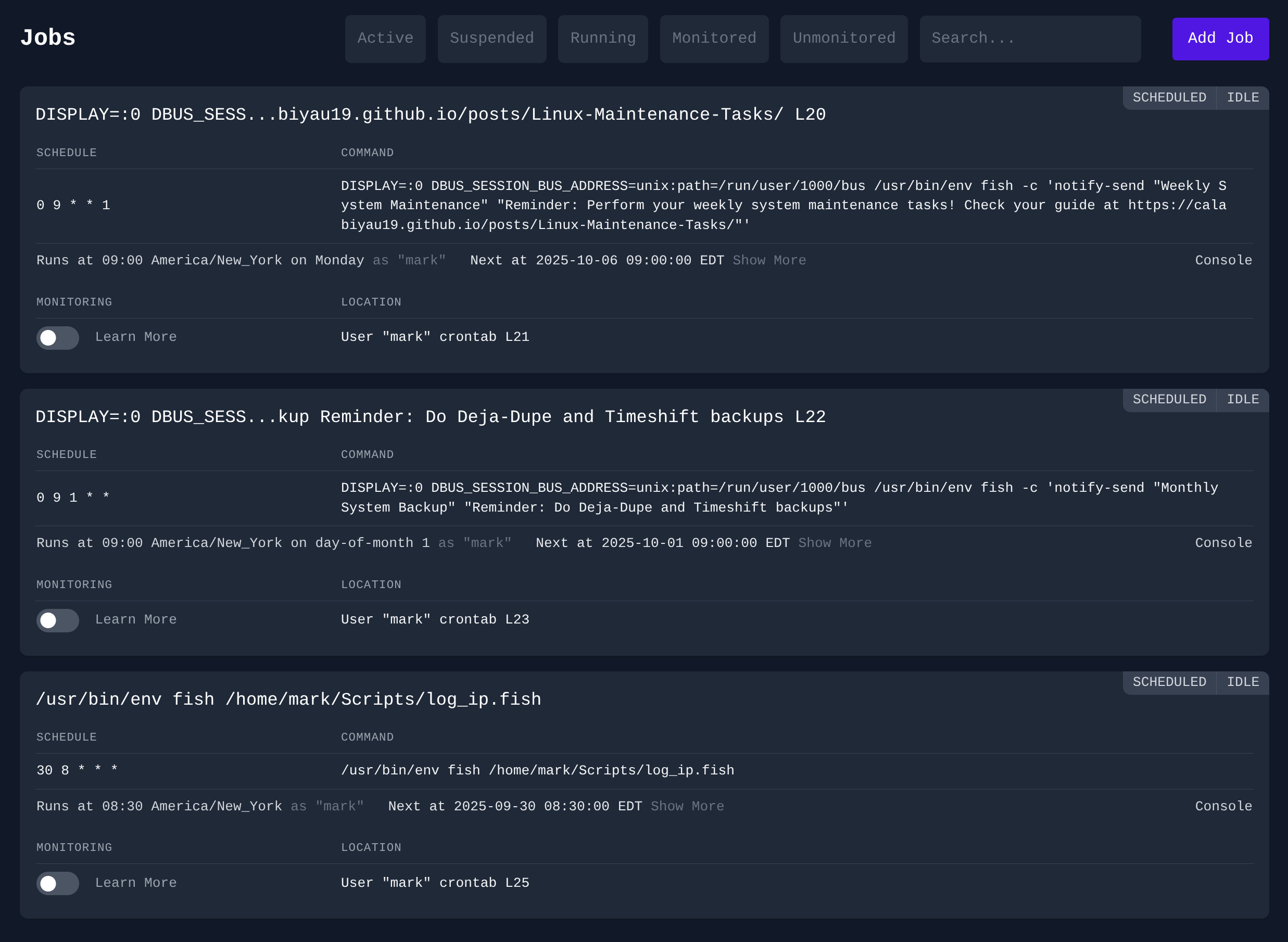 Crontab Guru job details